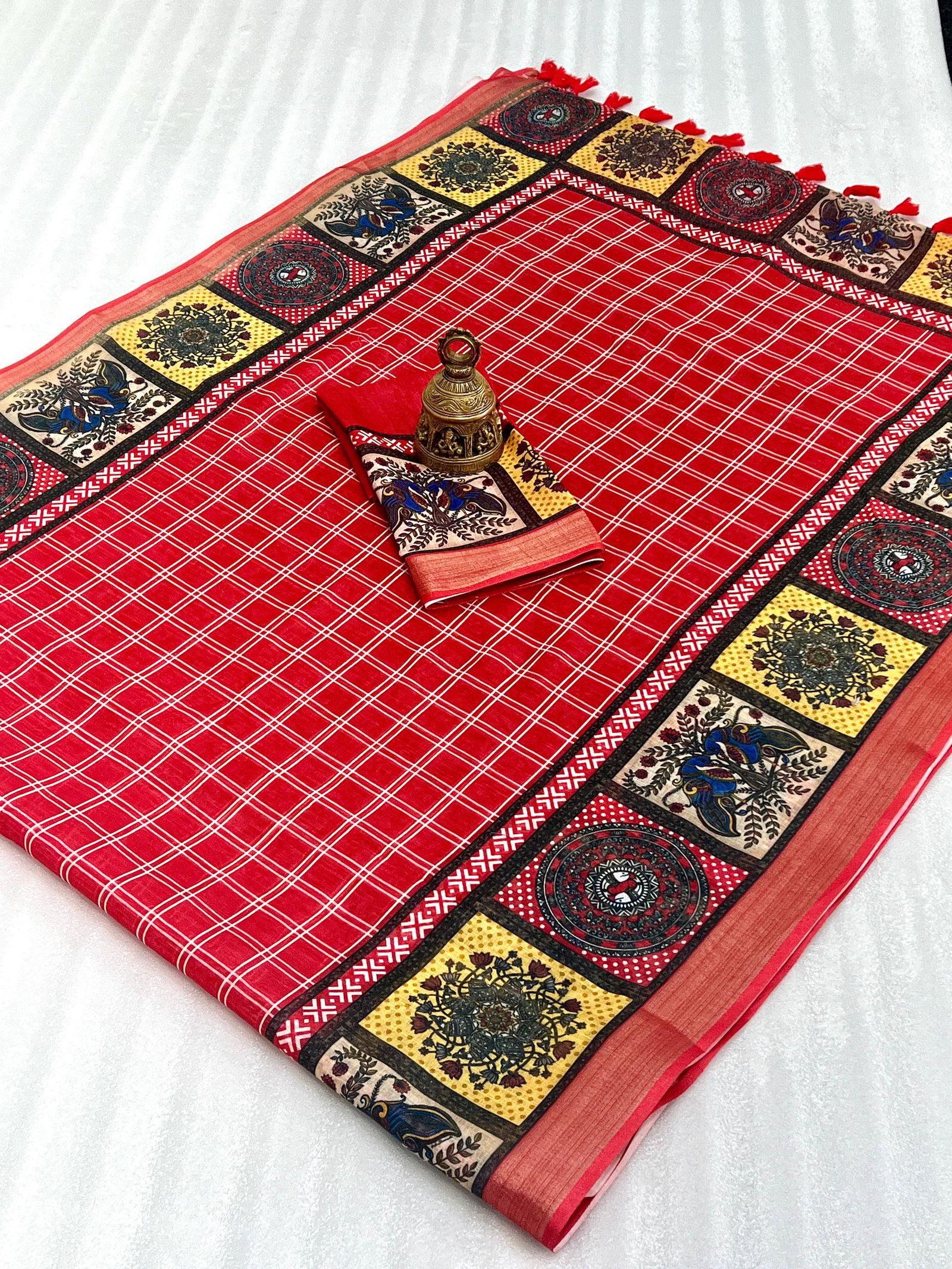MG 393 Linen With Gold Jari Border Printed Daily Wear Sarees Wholesale Shop In Surat
